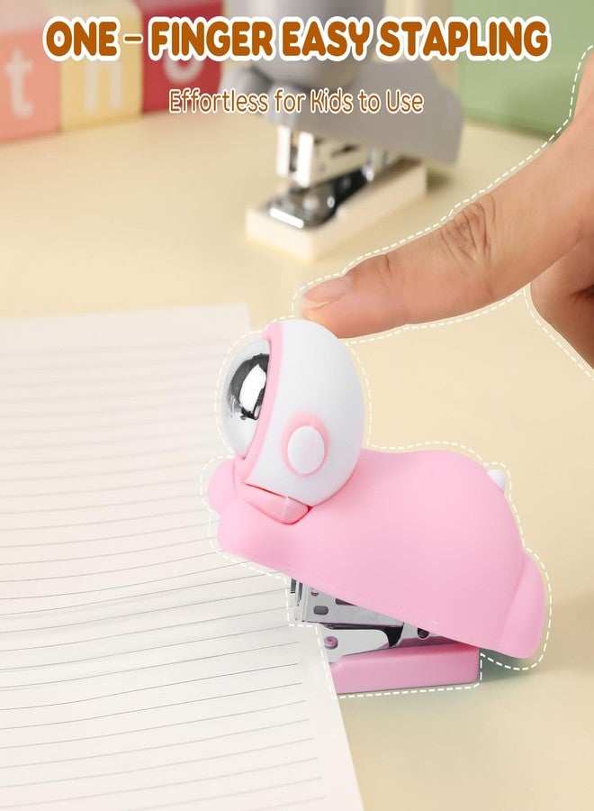 Honagu Cute Stapler, Cartoon Stereoscopic Silicone Stapler, Labor-Saving Office Supplies, Desktop Stationery Gift for Students Teachers,1st Day of School Gifts for Kids (Pink) - Image 4