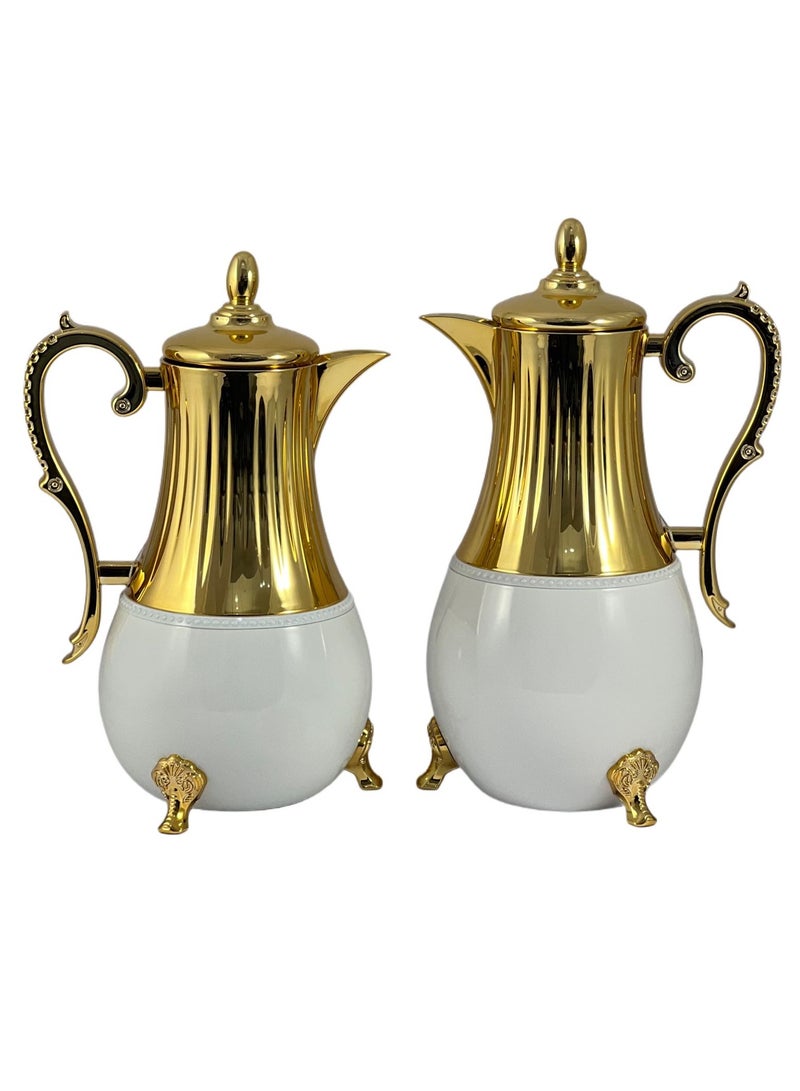 Home Maker Flask 0.75L/1L 2-Piece Set - Stainless Steel White/Gold - Image 2