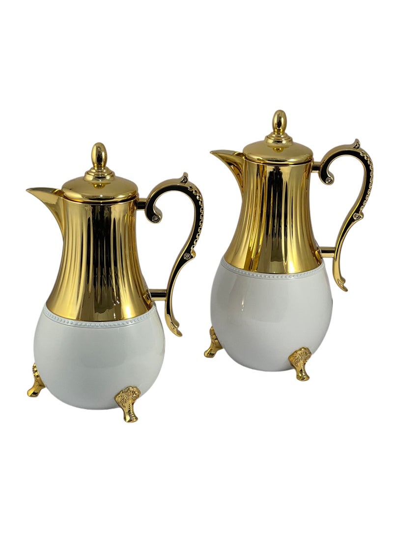 Home Maker Flask 0.75L/1L 2-Piece Set - Stainless Steel White/Gold - Image 1