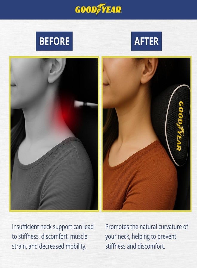 Goodyear Car Neck Pillow, Soft Memory Foam Headrest Pillow for Driving, Ergonomic Car Seat Headrest Cushion with Adjustable Strap, Breathable & Removable Cover, Neck Pain Relief, Black - Image 2