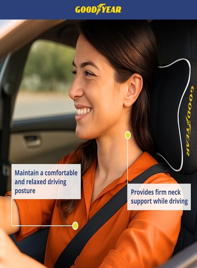 Goodyear Car Neck Pillow, Soft Memory Foam Headrest Pillow for Driving, Ergonomic Car Seat Headrest Cushion with Adjustable Strap, Breathable & Removable Cover, Neck Pain Relief, Black - Image 4