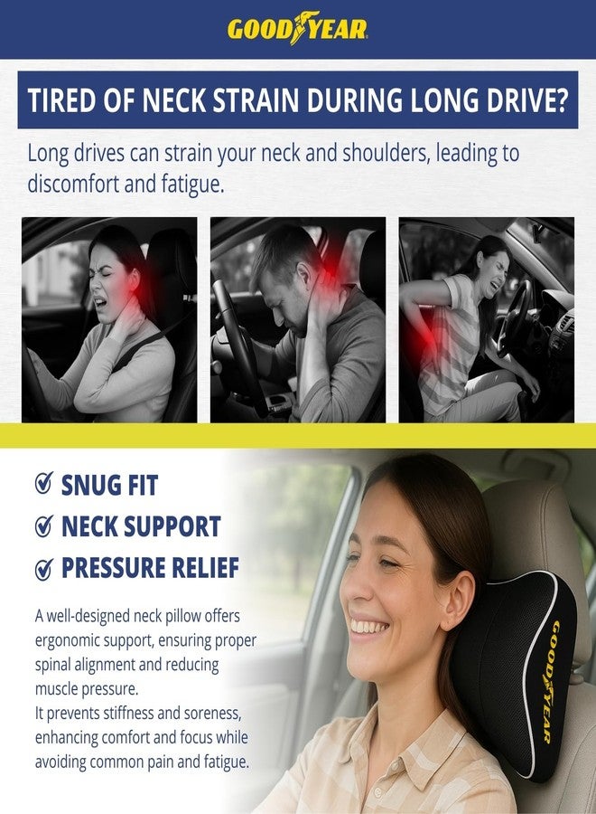 Goodyear Car Neck Pillow, Soft Memory Foam Headrest Pillow for Driving, Ergonomic Car Seat Headrest Cushion with Adjustable Strap, Breathable & Removable Cover, Neck Pain Relief, Black - Image 3