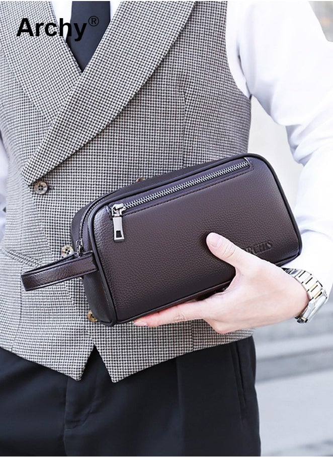 Men's Soft Leather Clutch Casual Bag Business Retro Trend Handbag Mobile Phone Bag
