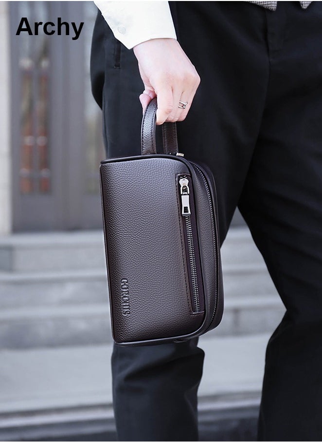 Men's Soft Leather Clutch Casual Bag Business Retro Trend Handbag Mobile Phone Bag