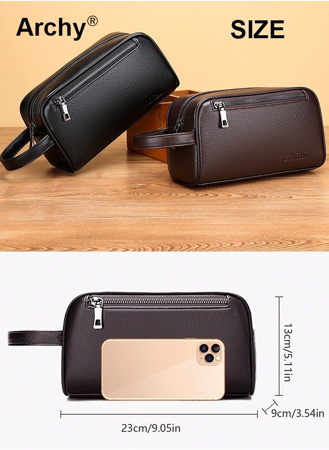 Men's Soft Leather Clutch Casual Bag Business Retro Trend Handbag Mobile Phone Bag