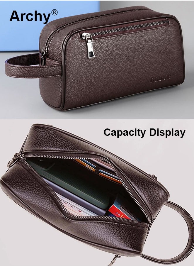 Men's Soft Leather Clutch Casual Bag Business Retro Trend Handbag Mobile Phone Bag