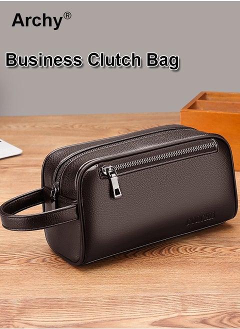 Men's Soft Leather Clutch Casual Bag Business Retro Trend Handbag Mobile Phone Bag