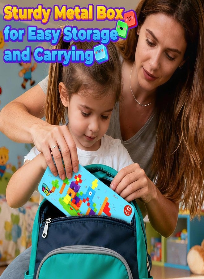 Minecftoy Magnetic Blocks Mini Travel Essentials Toddler Toys with Case Set, Kids Magnet Building Blocks Sensory Montessori Autism Toys for 3+ Boys & Girls Birthday Gifts - Image 2