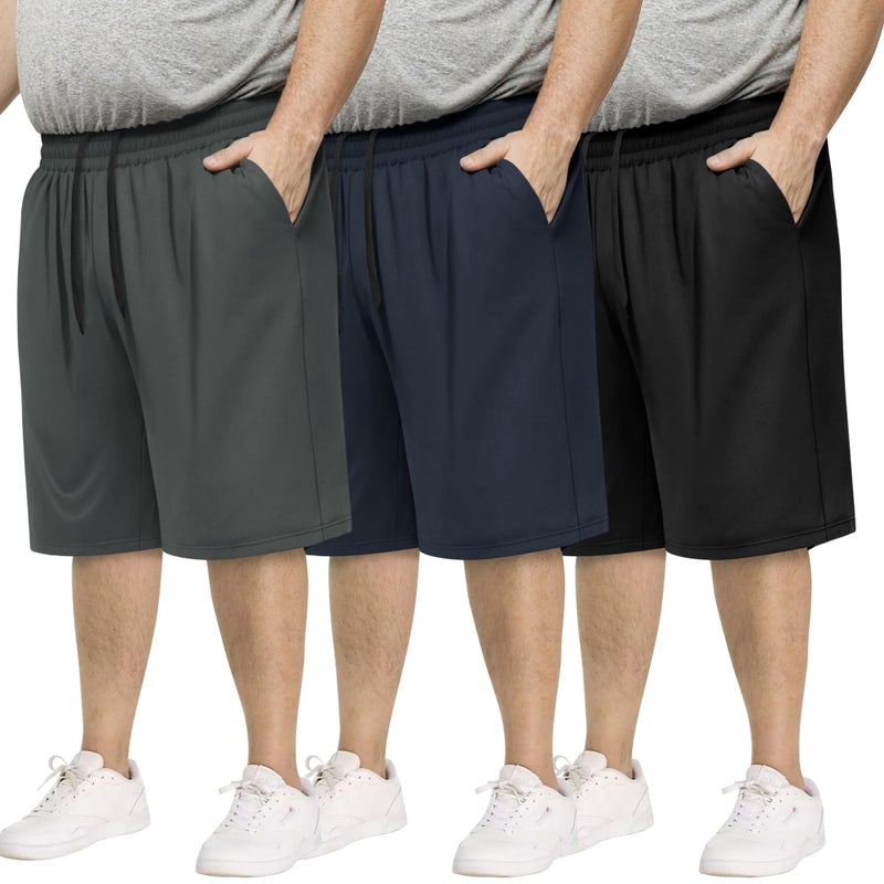 BOOJO 3 Pack Big and Tall Mens Gym Shorts - Basketball Black Athletic Workout Shorts with Pockets Gym Clothes (3XL-5XL) - Image 1