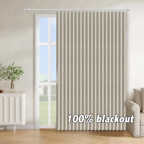 A-jazz AJAZZ Blackout Accordion Door Curtain 98x78 Cream White Magnetic Folding Room Divider NoDrill Sliding Patio Closet - Image 1