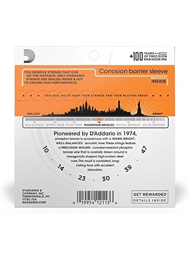 D'Addario - Guitar Strings - Phosphor Bronze Acoustic Guitar Strings - EJ15 - Rich, Full Tonal Spectrum - For 6 String Guitars - 10-47 Extra Light - Image 1