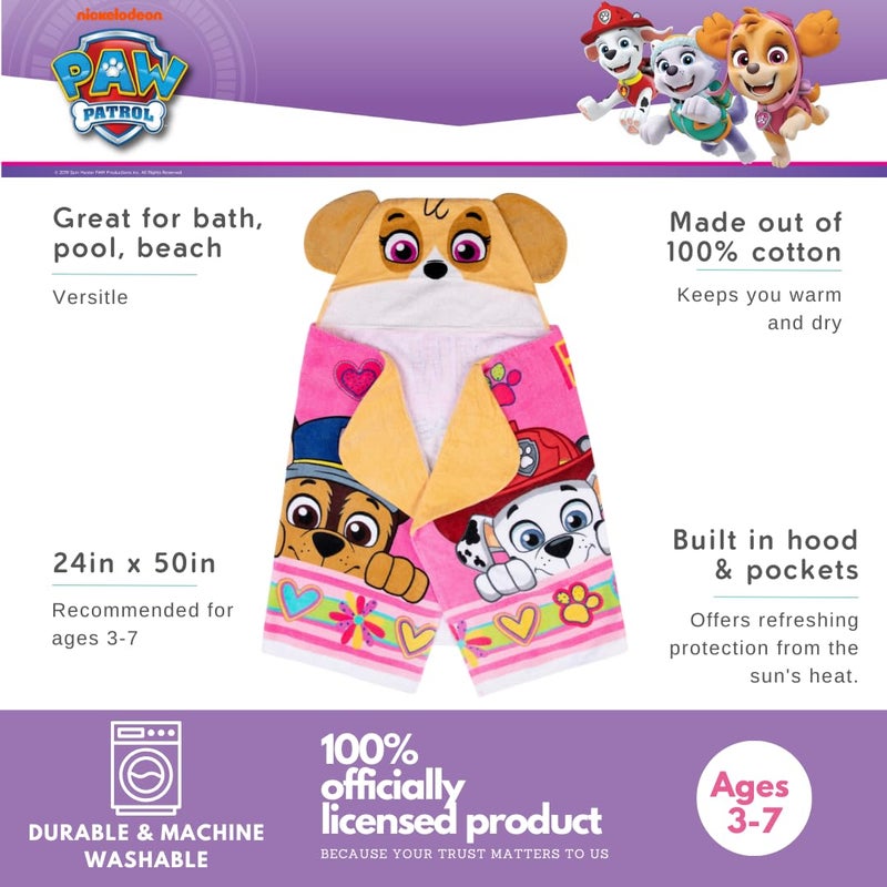 Franco Paw Patrol Girl Skye, Marshall, Chase Kids Super Soft Bath/Pool/Beach Soft Cotton Terry Hooded Towel Wrap, 24 in x 50 in, (Officially Licensed Product) by Franco - Image 2