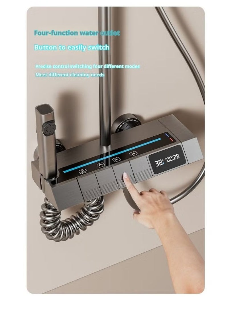 Piano Key Shower Faucet Set Bathroom Rainfall Showers Kit Gray Digital Display Shower System 4 Function Bathroom Rain Shower Combo Set Brass Bathtub Faucet With 3 Mode Hand Shower And Bidet Sprayer