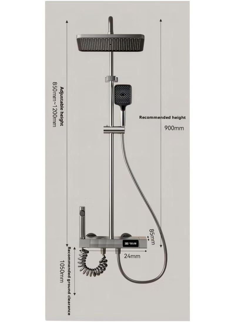 Piano Key Shower Faucet Set Bathroom Rainfall Showers Kit Gray Digital Display Shower System 4 Function Bathroom Rain Shower Combo Set Brass Bathtub Faucet With 3 Mode Hand Shower And Bidet Sprayer