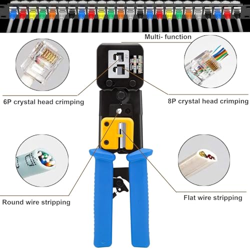 FEDUS Passthrough Crimping tool, Crimp, Cut, Strip Tool Pass-Through Ethernet Crimper, Professional RJ45 Crimp Tool for 8P/RJ45 and 6P/RJ12 4P/RJ11, Cat6a Cat6 Cat5e Pass Through & Regular Connectors - Image 3