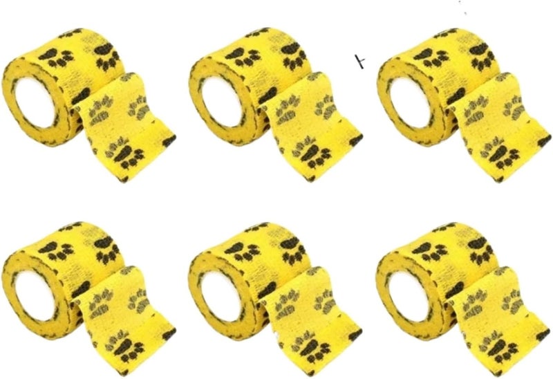 6pcs Self-Adhesive Elastic Bandage for Dogs and Cats - Non-Woven Cohesive Leg Cover Protector(Yellow Claw) - Image 1