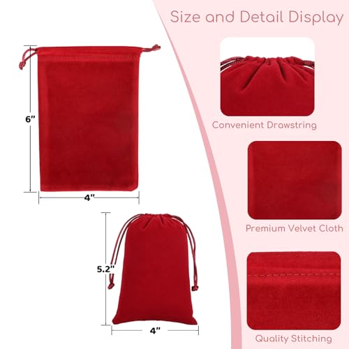Tapleap Velvet Drawstring Bags, 12Pcs Red Jewelry Bags, 4x6, Church, Memorial Day, For Wrapping Palm Crosses, Party Favors, Resin Runes, Jewelry, Coin - Image 2