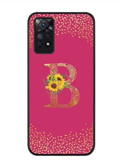 Rugged Black Edge Case for Redmi Note 11 4G / Redmi Note 11S, Slim fit Custom Monogram Initial Letter Mandala Floral Pattern Alphabet- B(Dark Pink Rose)