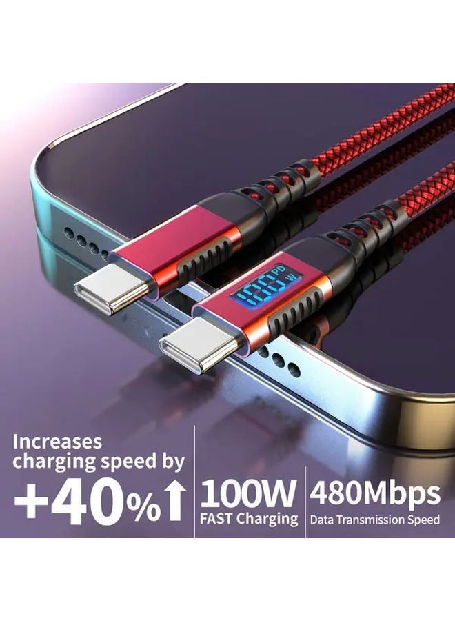 Red Nylon USB C to USB C Fast Charging Cable PD 100W LED Display 1m for iPhone 15 Galaxy - Image 4