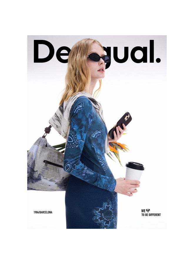 DESIGUAL autumn/winter 2025 New Collection Retro Botanical Print Long-sleeve Stretch Fitted Dress - Image 4