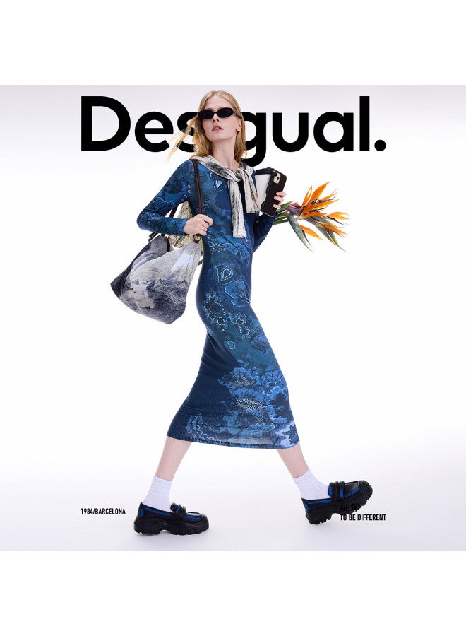 DESIGUAL autumn/winter 2025 New Collection Retro Botanical Print Long-sleeve Stretch Fitted Dress - Image 2