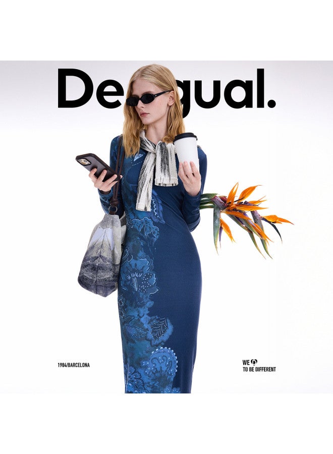 DESIGUAL autumn/winter 2025 New Collection Retro Botanical Print Long-sleeve Stretch Fitted Dress - Image 3