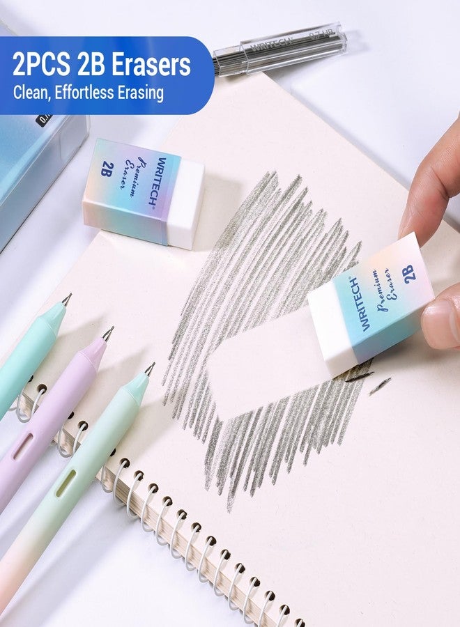 WRITECH مجموعة أقلام الرصاص الميكانيكية WRITECH Up: أقلام رصاص ميكانيكية 6 قطع ذات أسطوانة متدرجة 0.7 مم مع 4 أنابيب من عبوات الرصاص HB وممحاتين إضافيتين للكتابة والرسم والتخطيط - Image 3
