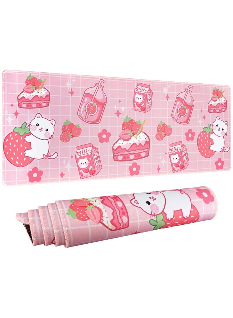 General Kawaii Gaming Mouse Pad, Kawaii Strawberry Milk Mouse Pad, Kawaii Strawberry Decorative Accessory, 31.5 x 11.8 inches  - Image 1