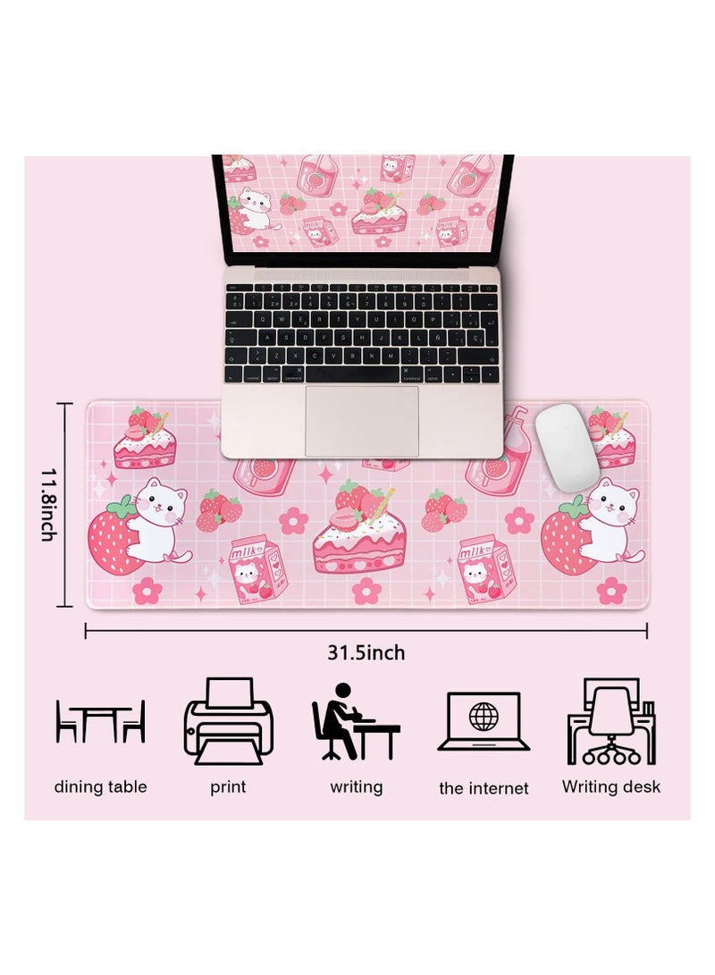 General Kawaii Gaming Mouse Pad, Kawaii Strawberry Milk Mouse Pad, Kawaii Strawberry Decorative Accessory, 31.5 x 11.8 inches  - Image 4