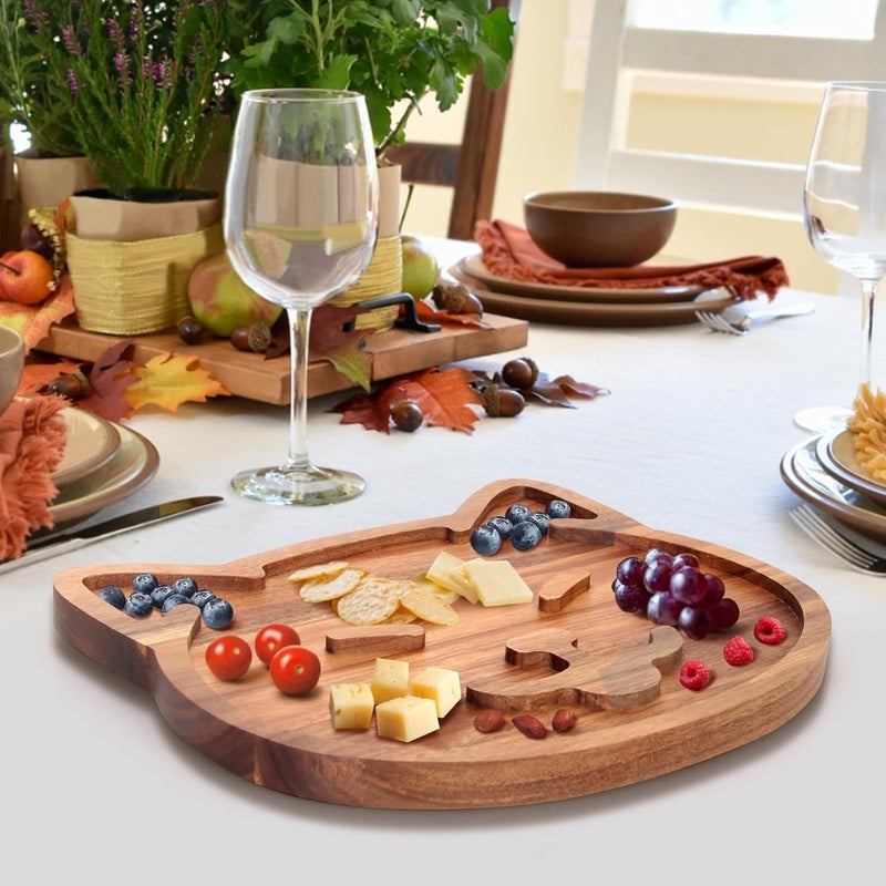 Renawe Funny Wooden Charcuterie Board Cute Cat Cheese Boards Cookie Plate for Kitchen Decor Unique Acacia Wood Serving Dish Cake Christmas Charcuterie Board for Women Gifts Dessert Platter Dinner Plates - Image 3