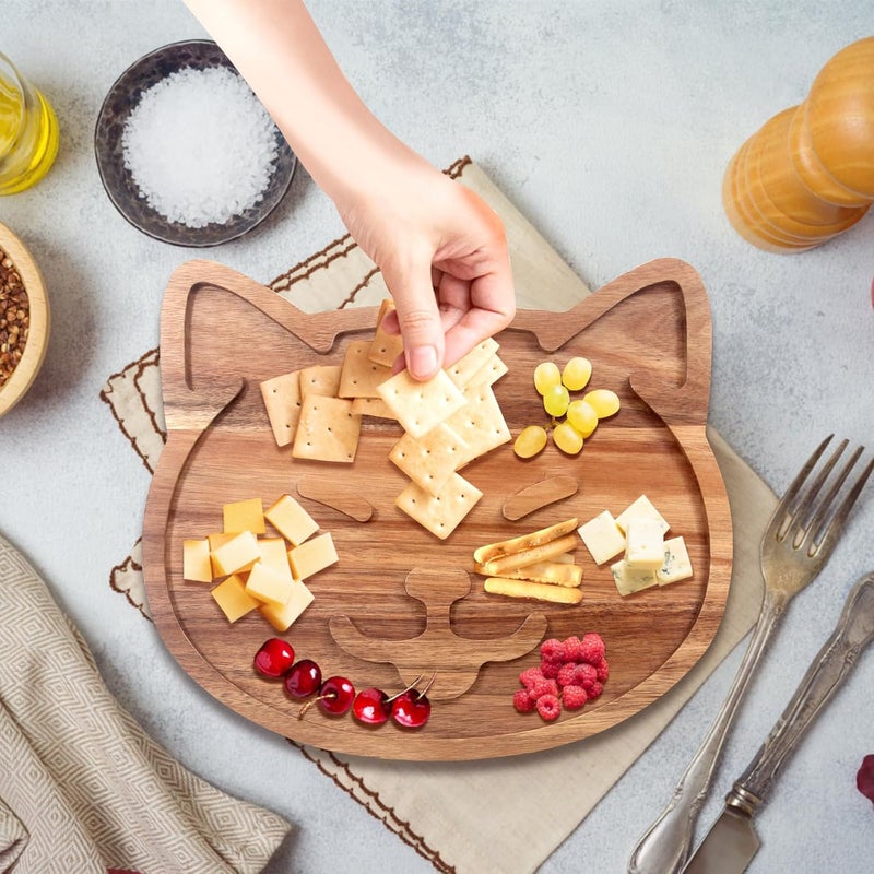 Renawe Funny Wooden Charcuterie Board Cute Cat Cheese Boards Cookie Plate for Kitchen Decor Unique Acacia Wood Serving Dish Cake Christmas Charcuterie Board for Women Gifts Dessert Platter Dinner Plates - Image 2