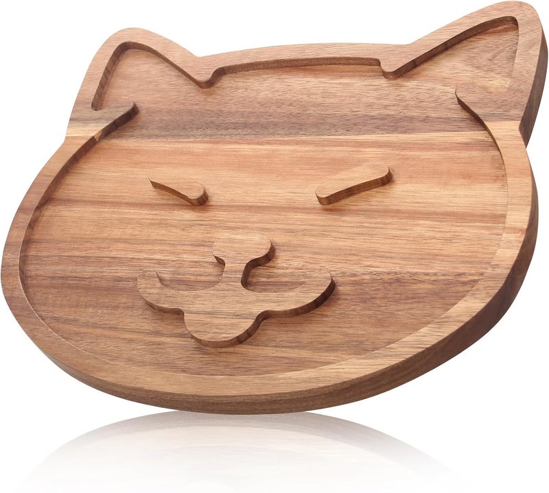 Renawe Funny Wooden Charcuterie Board Cute Cat Cheese Boards Cookie Plate for Kitchen Decor Unique Acacia Wood Serving Dish Cake Christmas Charcuterie Board for Women Gifts Dessert Platter Dinner Plates - Image 1