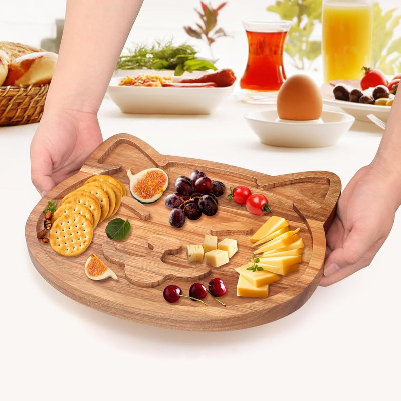 Renawe Funny Wooden Charcuterie Board Cute Cat Cheese Boards Cookie Plate for Kitchen Decor Unique Acacia Wood Serving Dish Cake Christmas Charcuterie Board for Women Gifts Dessert Platter Dinner Plates - Image 5