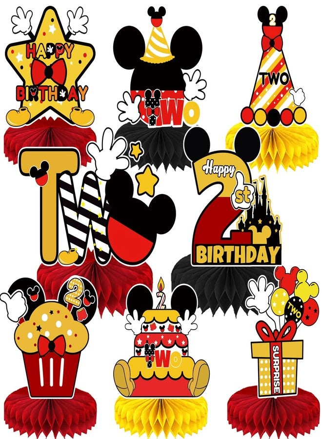 NF orange Mouse Table Honeycomb Centerpieces,Red Cartoon Mouse Themed Table Topper Decor Two Year Old Birthday Party Supplies(8 Pcs) (Red) - Image 1