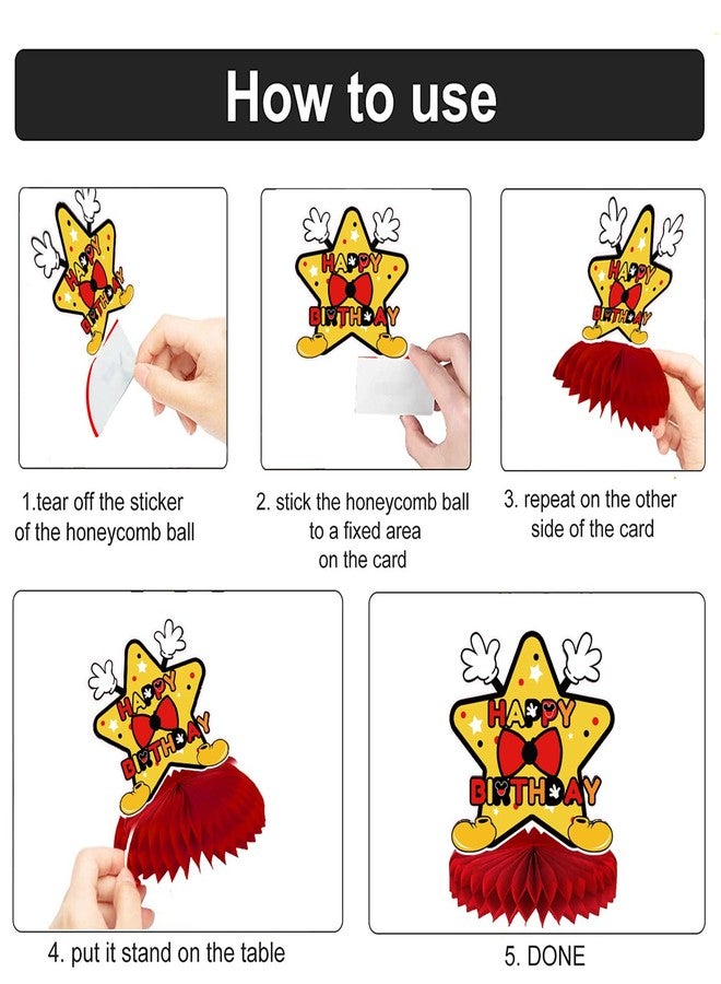 NF orange Mouse Table Honeycomb Centerpieces,Red Cartoon Mouse Themed Table Topper Decor Two Year Old Birthday Party Supplies(8 Pcs) (Red) - Image 2