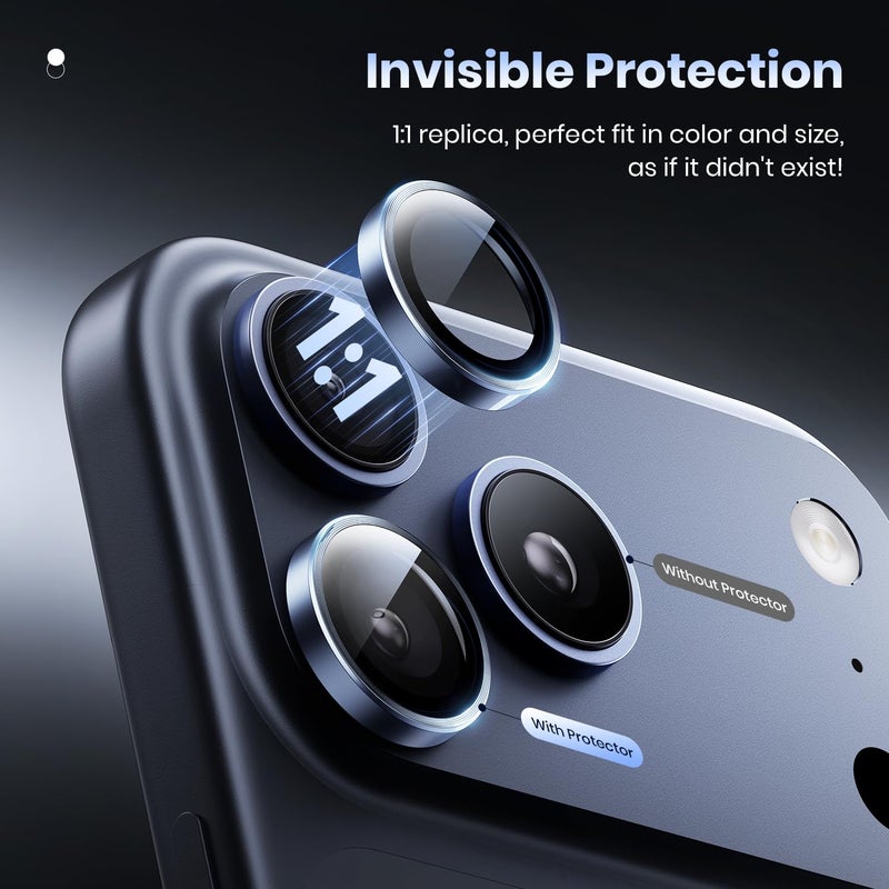 Hoerrye for iPhone 17 Pro Max/17 Pro Camera Lens Protector - [Top 9H+ Tempered Glass - 12FT Military Grade] HD Invisible Fit Camera Screen Protector Cover Accessories Case Friendly,Deep Blue - Image 4