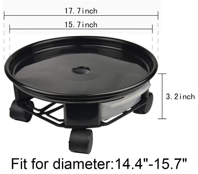 AMKOSKR 1 Pack 17.7" Black Plant Caddy with Easy Moving Caster Wheels and a Water Container Round Movable Planter Dolly Trolley Tray Pallet Outdoor Indoor Tree Flower Stand Planter - Image 2