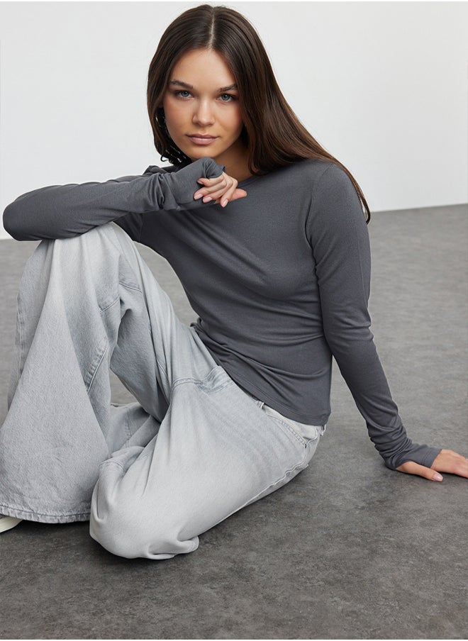 trendyol - Anthracite Viscose/Soft Fabric Stretchy Knitted Blouse with Fingering Detail TWOAW25BZ00014 - Image 1