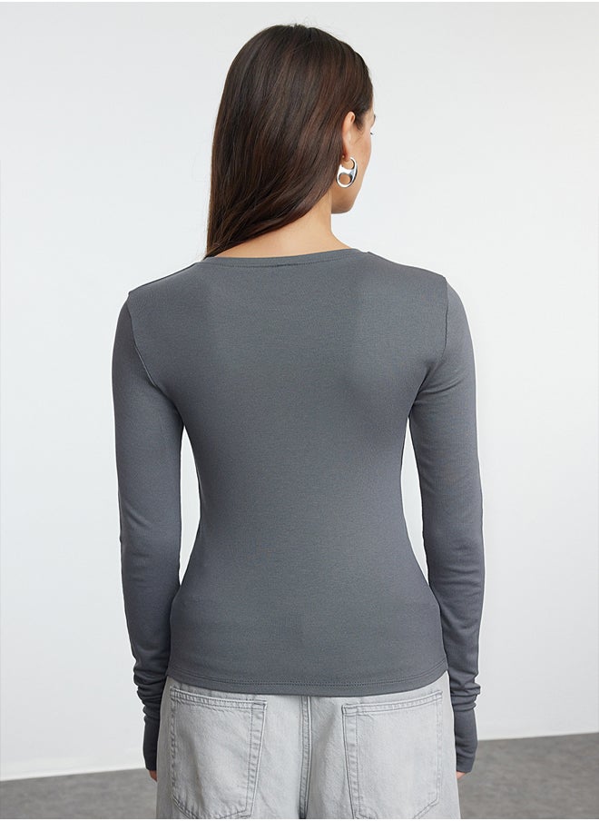 trendyol - Anthracite Viscose/Soft Fabric Stretchy Knitted Blouse with Fingering Detail TWOAW25BZ00014 - Image 1
