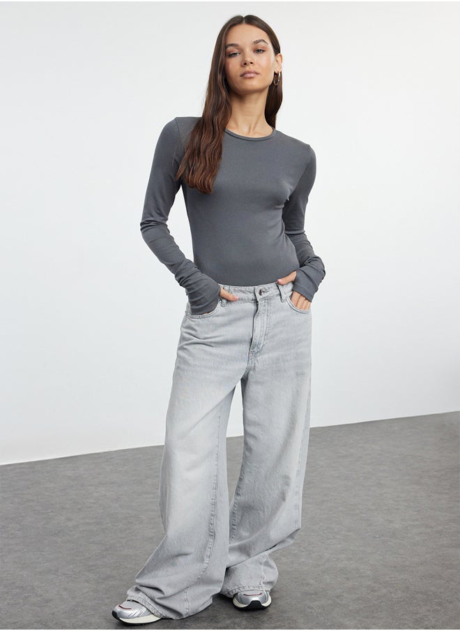 trendyol - Anthracite Viscose/Soft Fabric Stretchy Knitted Blouse with Fingering Detail TWOAW25BZ00014 - Image 1