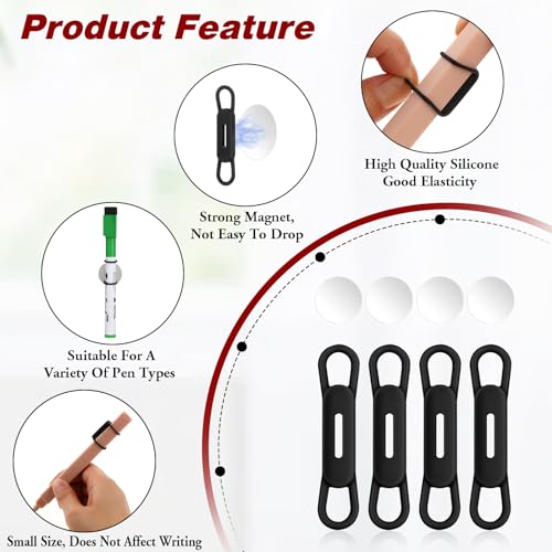 Jeffdad Magnetic Pen Pencil Holder 4 Pcs Silicone Adjustable Holder for Refrigerator Whiteboards Office White Pen Holder Black - Image 3