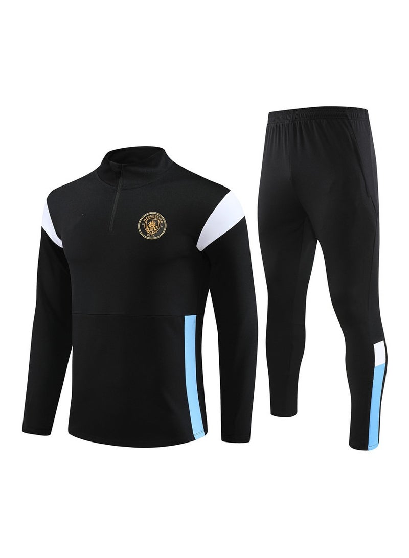 عام 22-23 قميص تدريب فريق مانشستر سيتي لكرة القدم بقطعتين، قميص كرة قدم طويل، زي رياضي كامل (قميص كرة قدم وبنطال) مع حزام، للكبار والأطفال. - Image 1