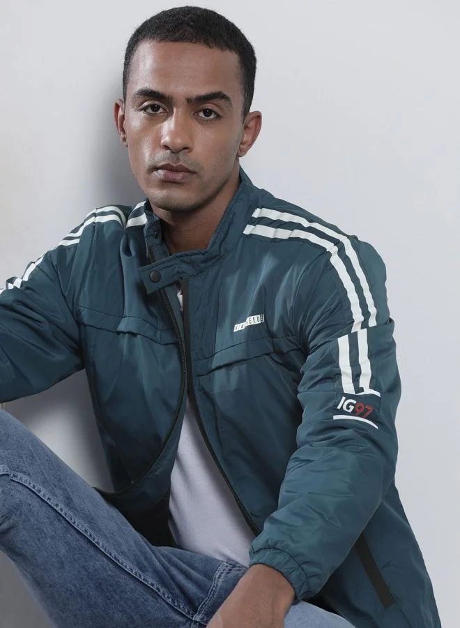 ذا انديان كراج كو The Indian Garage Co Men Slim Fit Printed Round Neck Long Sleeves Jacket