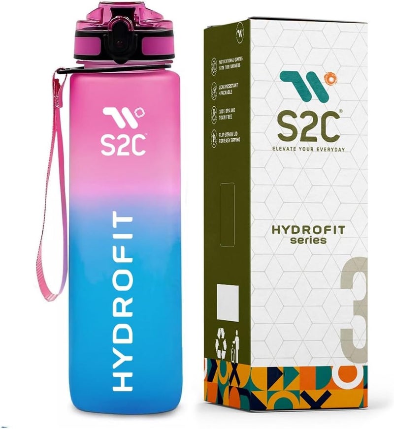 ™ Motivational Large Water Bottle 1L Tritan Plastic Water Bottle With Time Markers, Leak Proof Water Bottle For Kids, School Water Bottles