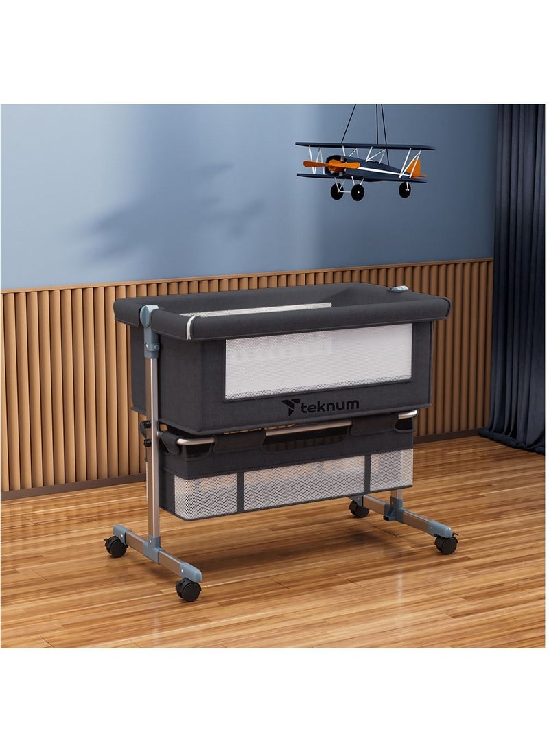TEKNUM - TEKNUM Moonlight Bedside Crib-Dark Grey - Image 1