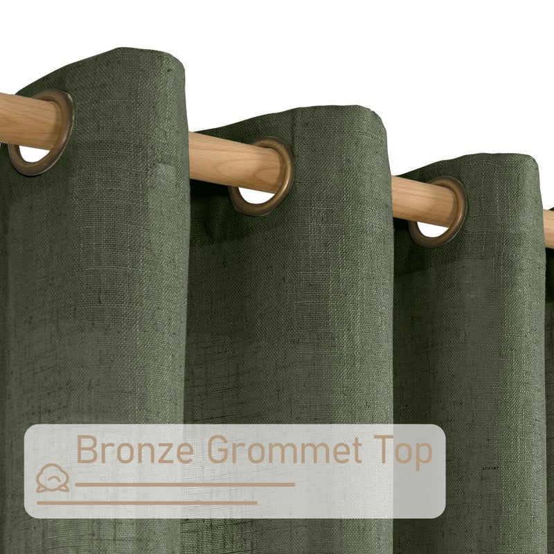 LAMIT Olive Green Linen Curtains 72 inches Long for Living Room, Soft Thick Semi Sheer Light Filtering Bronze Grommet Window Treatments Neutral Drapes for Bedroom, 2 Panels Set, 52 x 72 Inch - Image 2