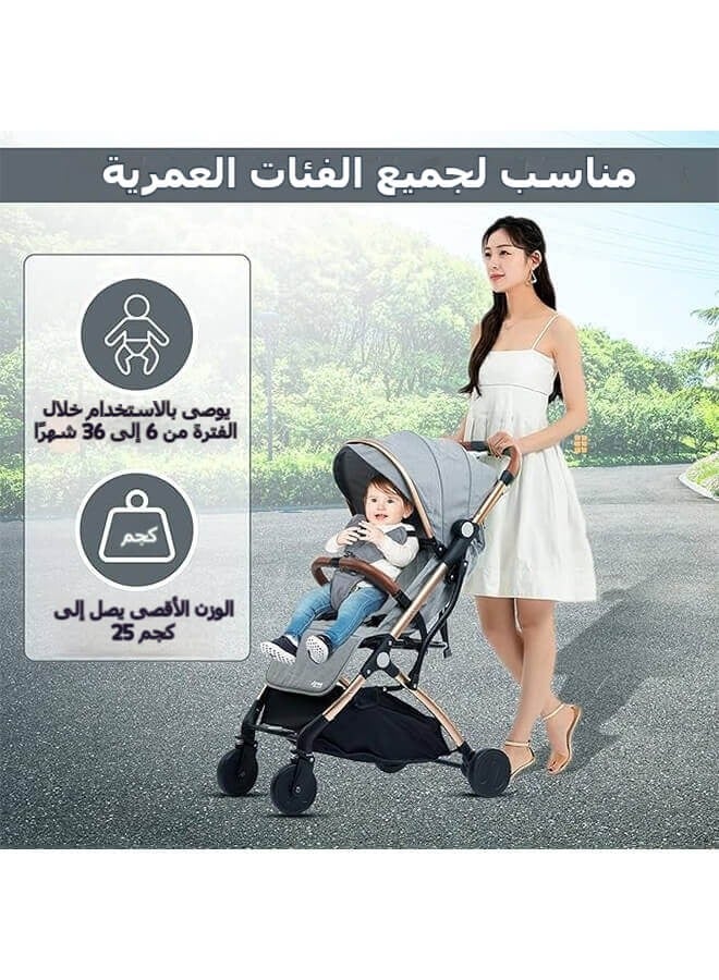 Riolio Baby Pushchair Stroller– Lightweight Foldable Travel Buggy with 5-Point Harness, Adjustable Seat Back and Oversize Basket Folds with 1 Hand – Smooth Swivel Wheels Rain Cover (Grey) - Image 2