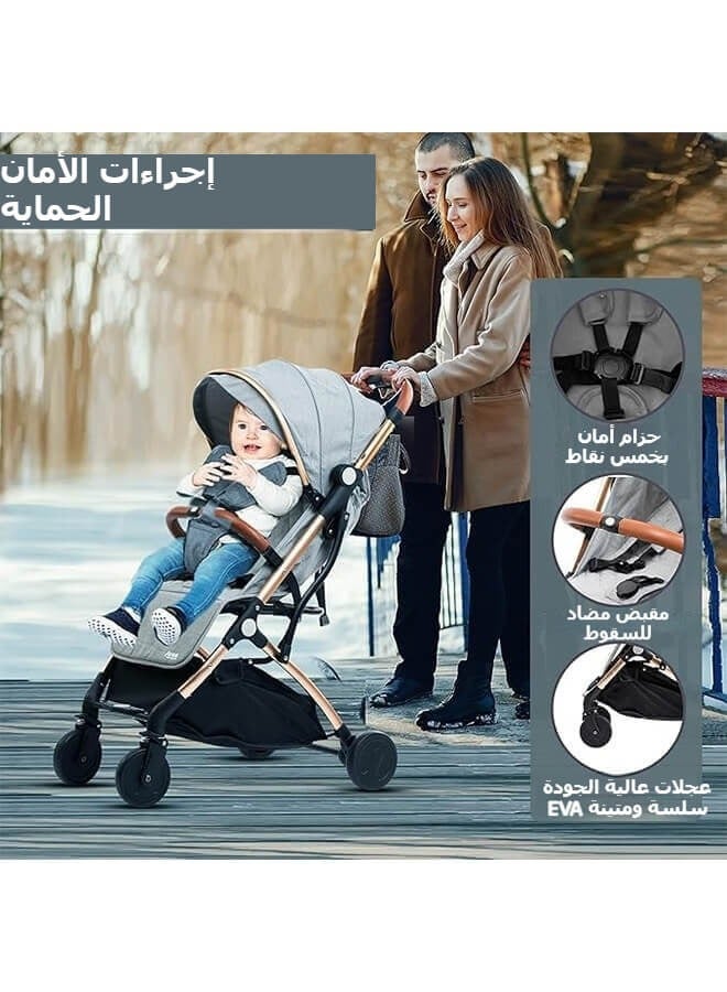 Riolio Baby Pushchair Stroller– Lightweight Foldable Travel Buggy with 5-Point Harness, Adjustable Seat Back and Oversize Basket Folds with 1 Hand – Smooth Swivel Wheels Rain Cover (Grey) - Image 3