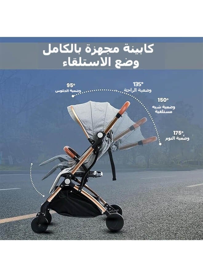 Riolio Baby Pushchair Stroller– Lightweight Foldable Travel Buggy with 5-Point Harness, Adjustable Seat Back and Oversize Basket Folds with 1 Hand – Smooth Swivel Wheels Rain Cover (Grey) - Image 5