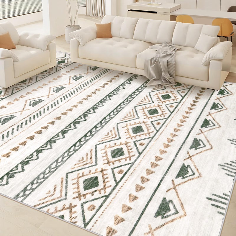 Aoyaomi Area Rug for Living Room 9x12: Large Washable Boho Moroccan Rugs Geometric Neutral Rug, Non-Slip Foldable Morden Farmhouse Indoor Floor Carpet for Bedroom Dining Table Home(Brown Green,9'x12') - Image 3